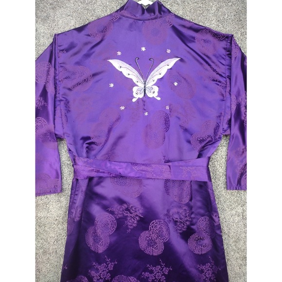 Other - Vintage Japanese Belted Kimono Silky Dark Purple W Huge Butterfly Robe MCM 70's